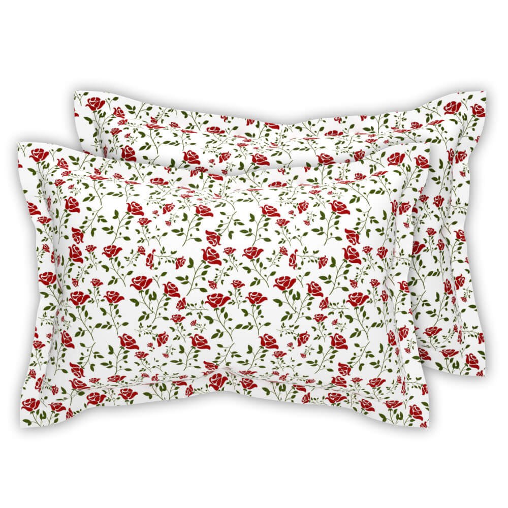 best red and white floral roses cotton double bed bedsheets with pillow covers